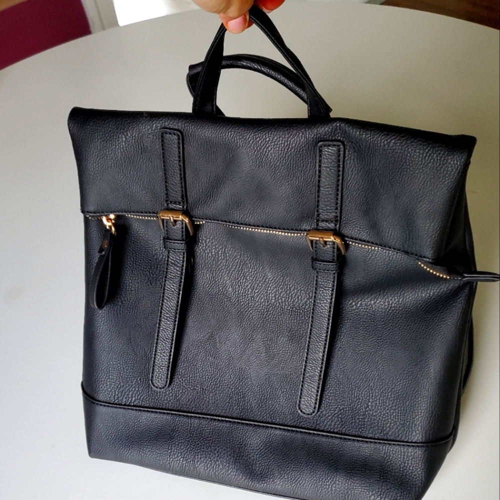 Black Convertible Backpack Purse Vegan Leather